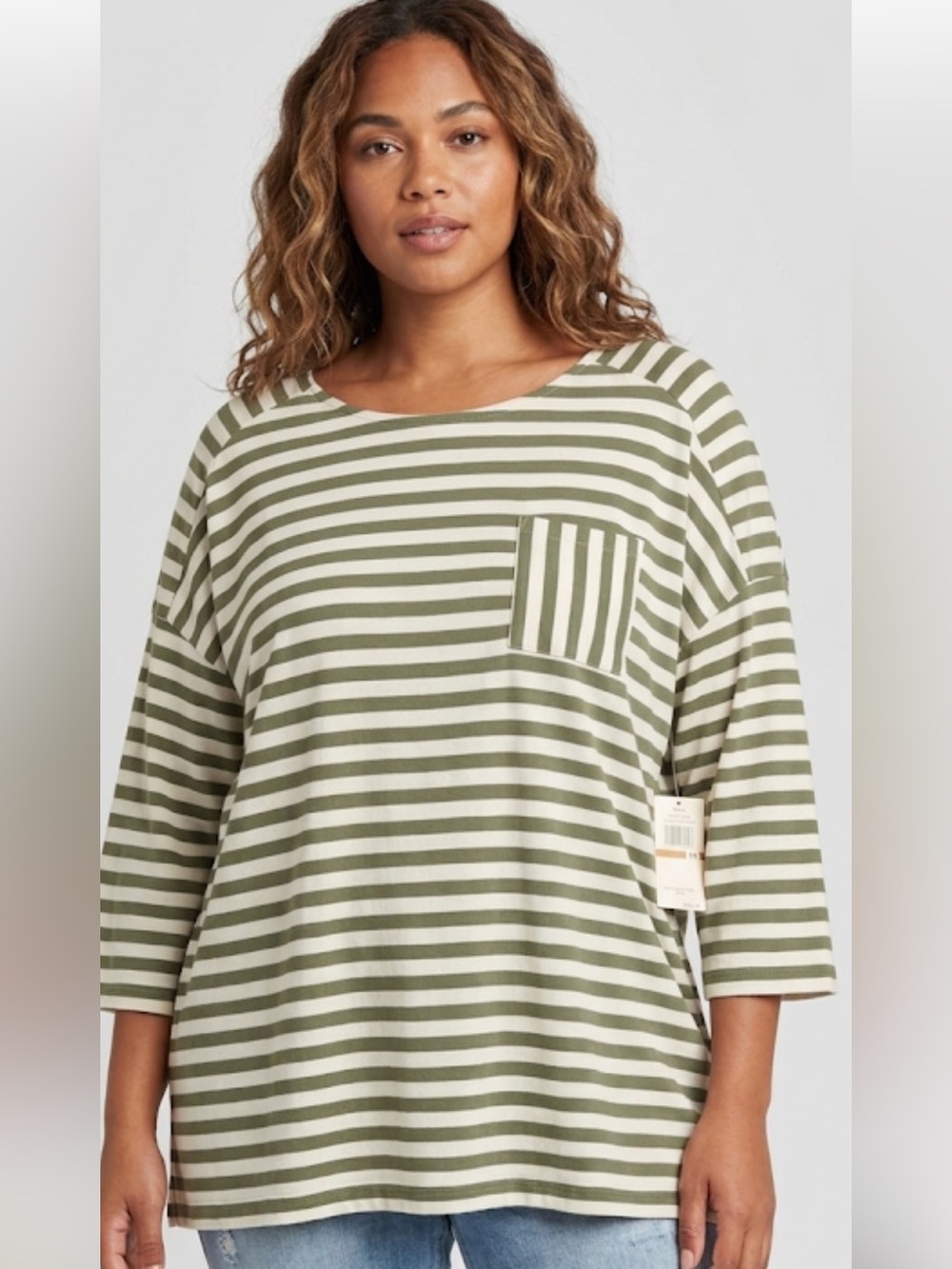 Erika nautical Green & Cream Striped 3/4 Sleeve Top 3X NWT